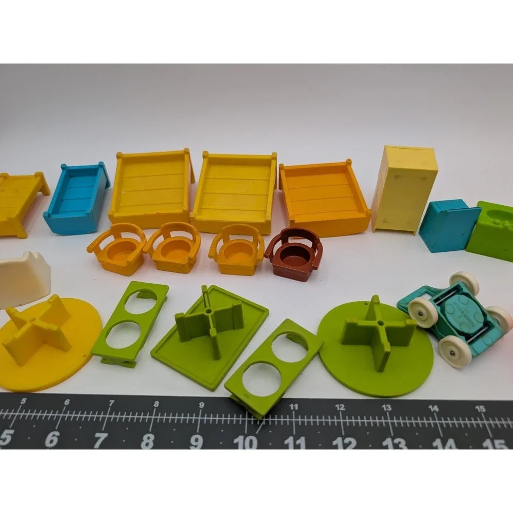 Fisher Price Little People Furniture Bed Picnic Table Bench Kitchen Vintage Lot